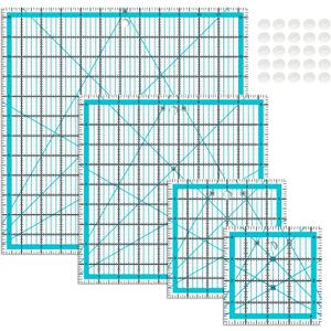 VPVPV 4 Piece Quilting Ruler,Acrylic Square Ruler,Quilting Templates,with Non Slip Rings 25 Pieces（4.5“X4.5”、6“X6”、9.5“X9.5”、12.5“X12.5”）