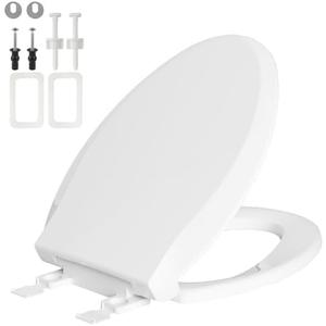 Hygie Rinse Elongated Toilet Seat Replacement Compatible with TOTO/Kohler/Gerber, Universal Oval Fit, Classic SoftClose Toilet Seat Parts with 2-pack Toilet Bolts and Nuts, Cotton White