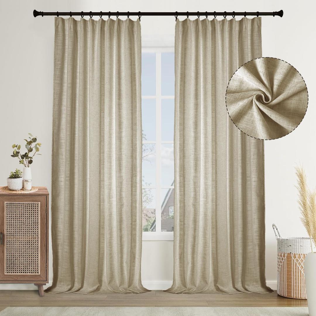 Room Darkening Curtain 88 inches Long Faux Linen Thermal Insulated for Living Room Bedroom Rod Pocket/Back Tab/Hook Belt/Clip Rings 4-in-1 Header Curtain, 52W x 88L, Grey Beige, 1 Panel