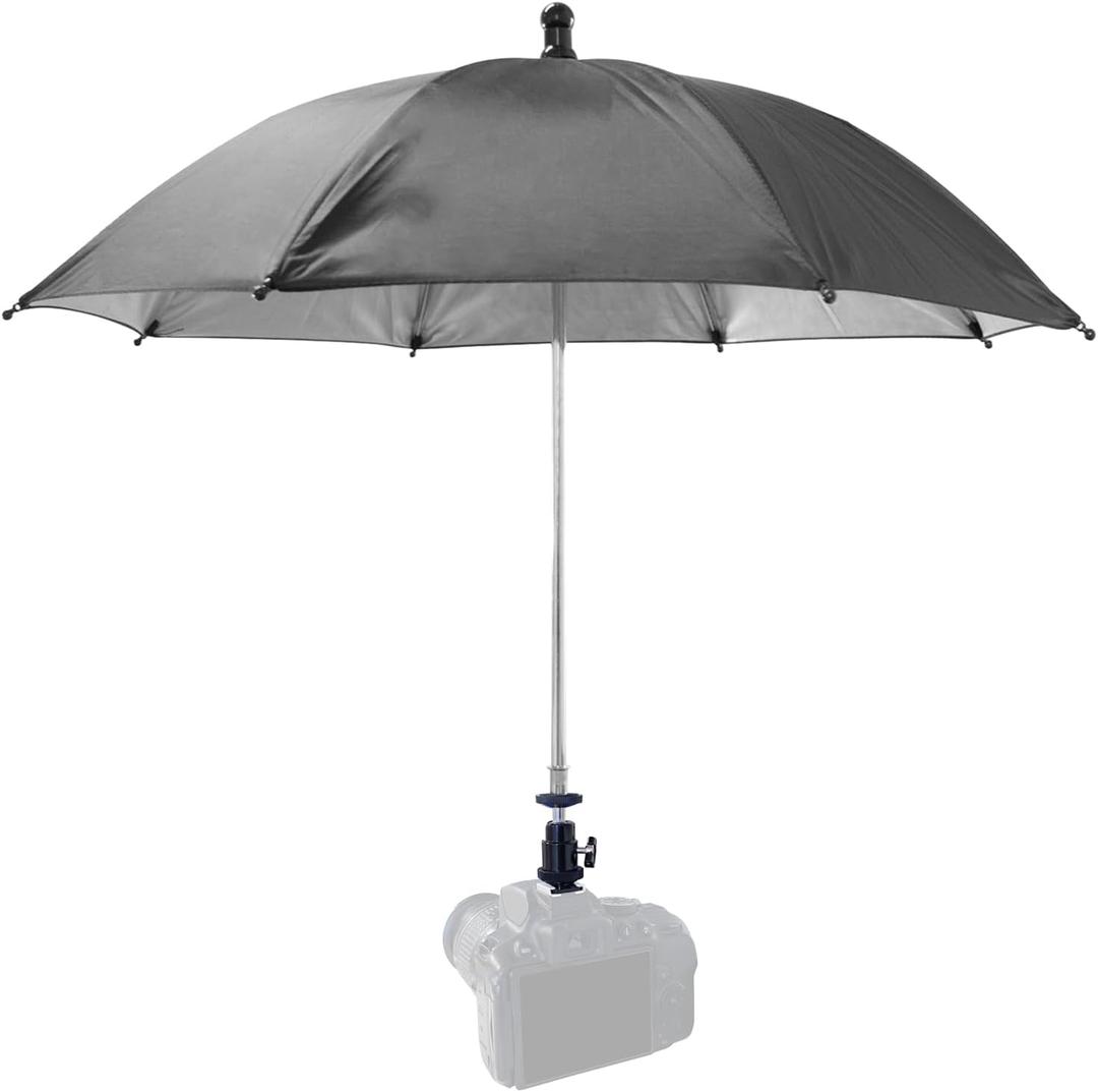 Camera Hot Shoe Umbrella, 360 Swivel DSLR Camera Sunshade & Rain Cover for Camera with Hot Shoe, Waterproof Photography Accessory for Outdoor Photographing, Filming, Live Streaming, 20 Inch Black