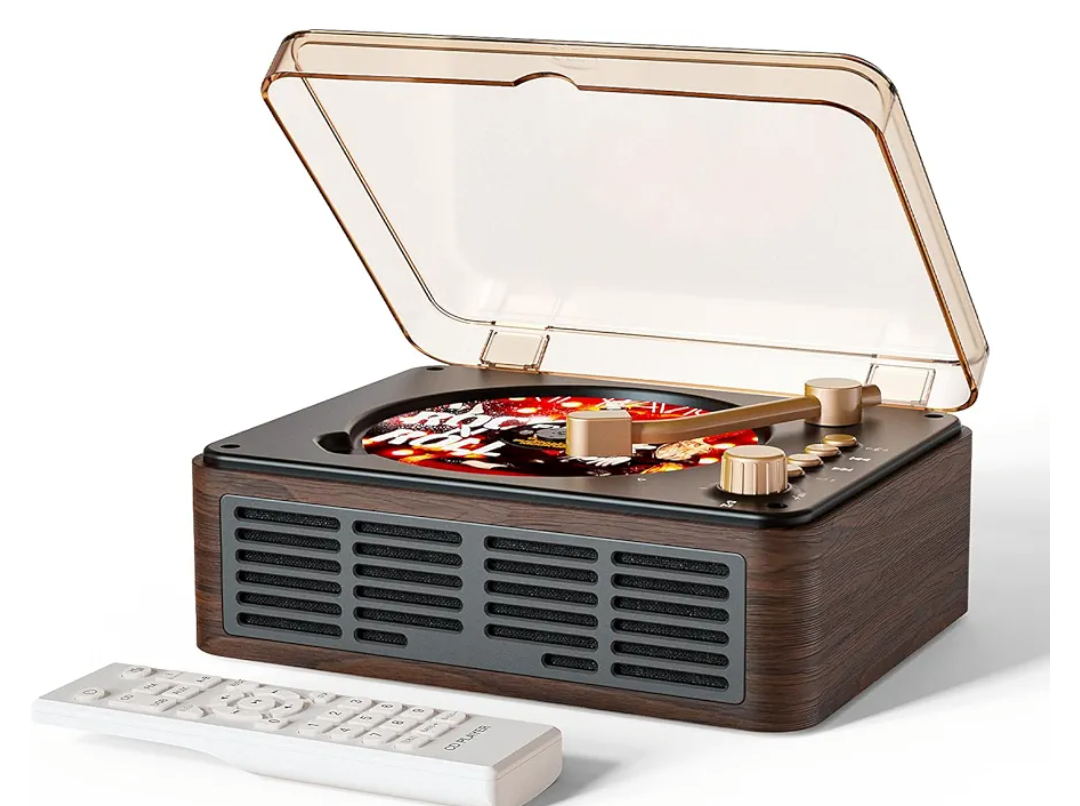 CD Player with Speakers Bluetooth Nostalgic Retro Portable CD Players for Home Wood Music Player FM Radio for HomeWired and Remote Control-Walnut Brown