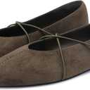 Women's Square Toe Ballet Flats Criss-Cross Straps Comfortable Slip On Mary Jane Flat Shoes for Office Work Casual (8.5)