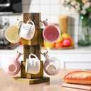 Coffee Mug Holder, Wood Coffee Cup Holder Rack for Counter, Mug Tree Stand with 8 Hooks for Kitchen, Bar