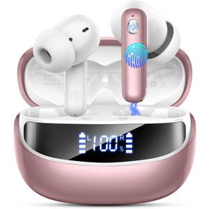 Wireless Earbuds, Bluetooth 5.4 Headphones with 4 ENC Noise Cancelling Mic, 45Hrs Playtime Bluetooth Earphones HiFi Stereo Deep Bass, in Ear Earbuds IP7 Waterproof, Wireless Headphones Rose Gold