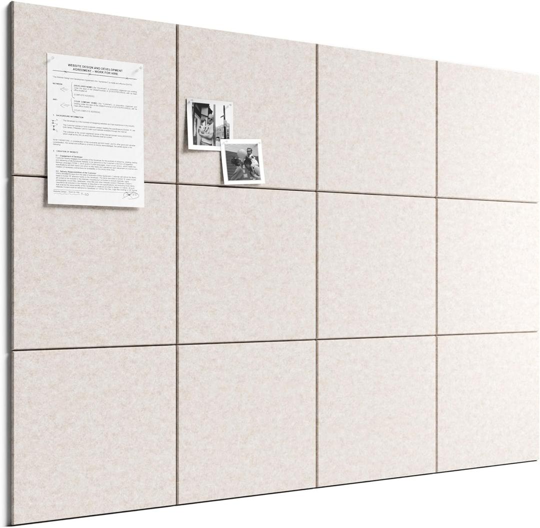 Bumusty Large Cork Board 48" x 36" Alternative - 12 Pack Felt Wall Tiles with 70 Safe Removable Adhesive Tabs, 30 Pushpins, Cork Boards for Walls Pin Board Bulletin Board Office Decor (Oatmeal)