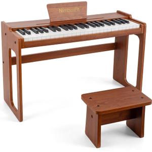 49-Key Digital Piano, Plug-In Portable Keyboard Complete Set, Standard Tones, Smooth Key Return, with Walnut Wooden Stand and Bench for Beginner Music Practice