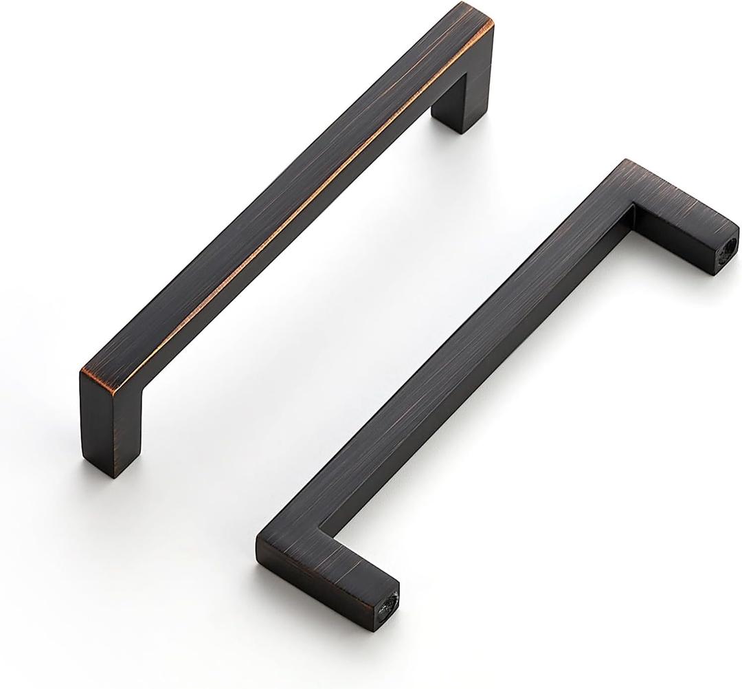Ravinte 10 Pack Solid Kitchen Cabinet Handles Oil Rubbed Bronze Cabinet Pulls Slim Drawer Pulls with 4 Inch Hole Center Square Bar Kitchen Cabinet Hardware