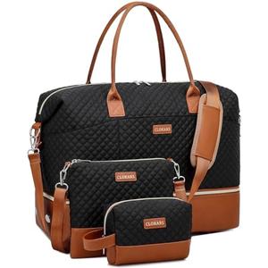 CLOKARS Travel Bag for Women, Weekender Bags Large Carry On Overnight Bag Duffel with Separate Shoes Compartment & Strap, Hospital Bags for Labor and Delivery, Black Brown