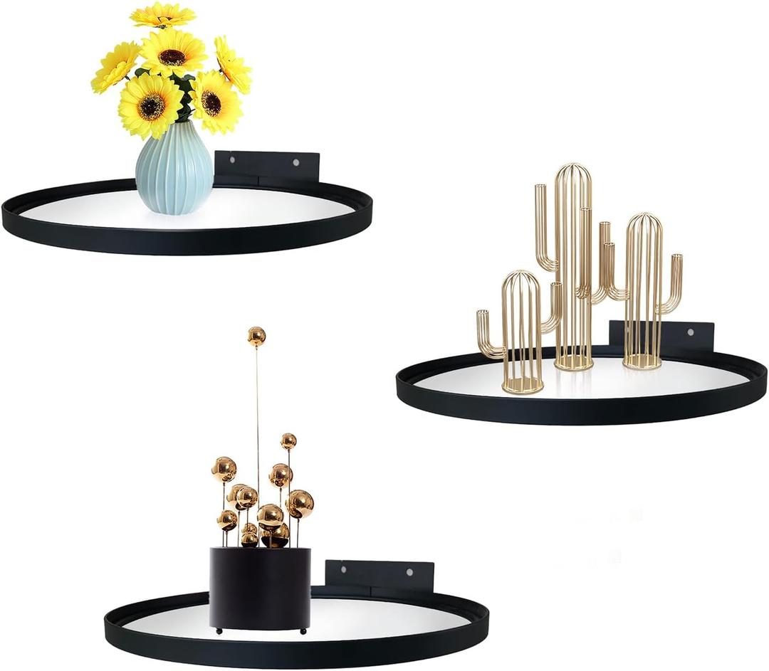 Cityelf Floating Shelves Wall Mounted Wall Decor Iron Glass Hanging Shelf Home Decor Set of 3 Display Ledge Shelves for Living Room Bedroom Office-Black