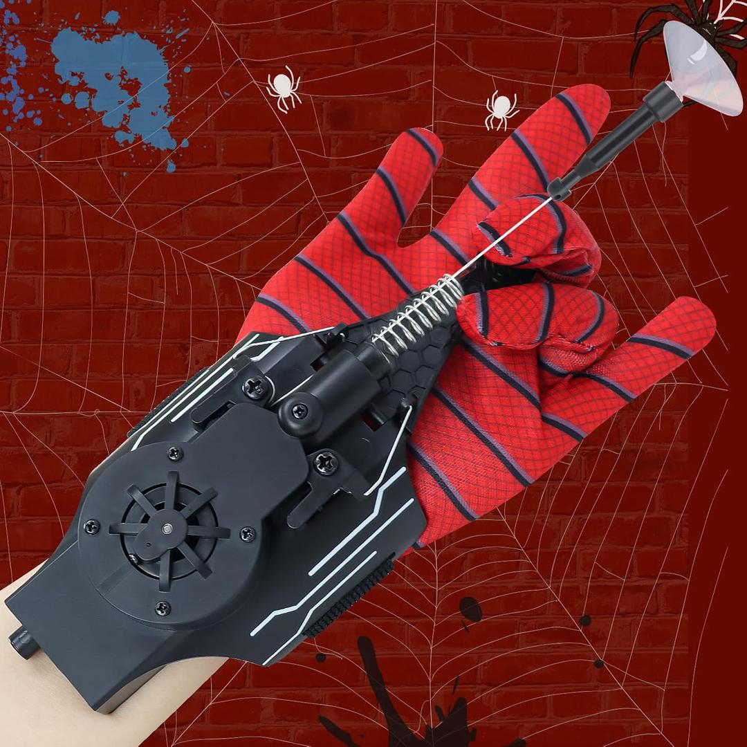 Spider Web Shooters, Web Launcher with Gloves, Realistic Web-Slinging Action Safe and Fun Superhero Toy for Men and Kids - Black