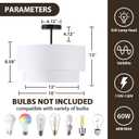 3-Light Semi Flush Mount Ceiling Light Fixture, 16 inch Drum Light Fixture with 2-Layer White Drum Fabric Shade, Entryway Ceiling Light Fixtures for Bedroom Dining Room