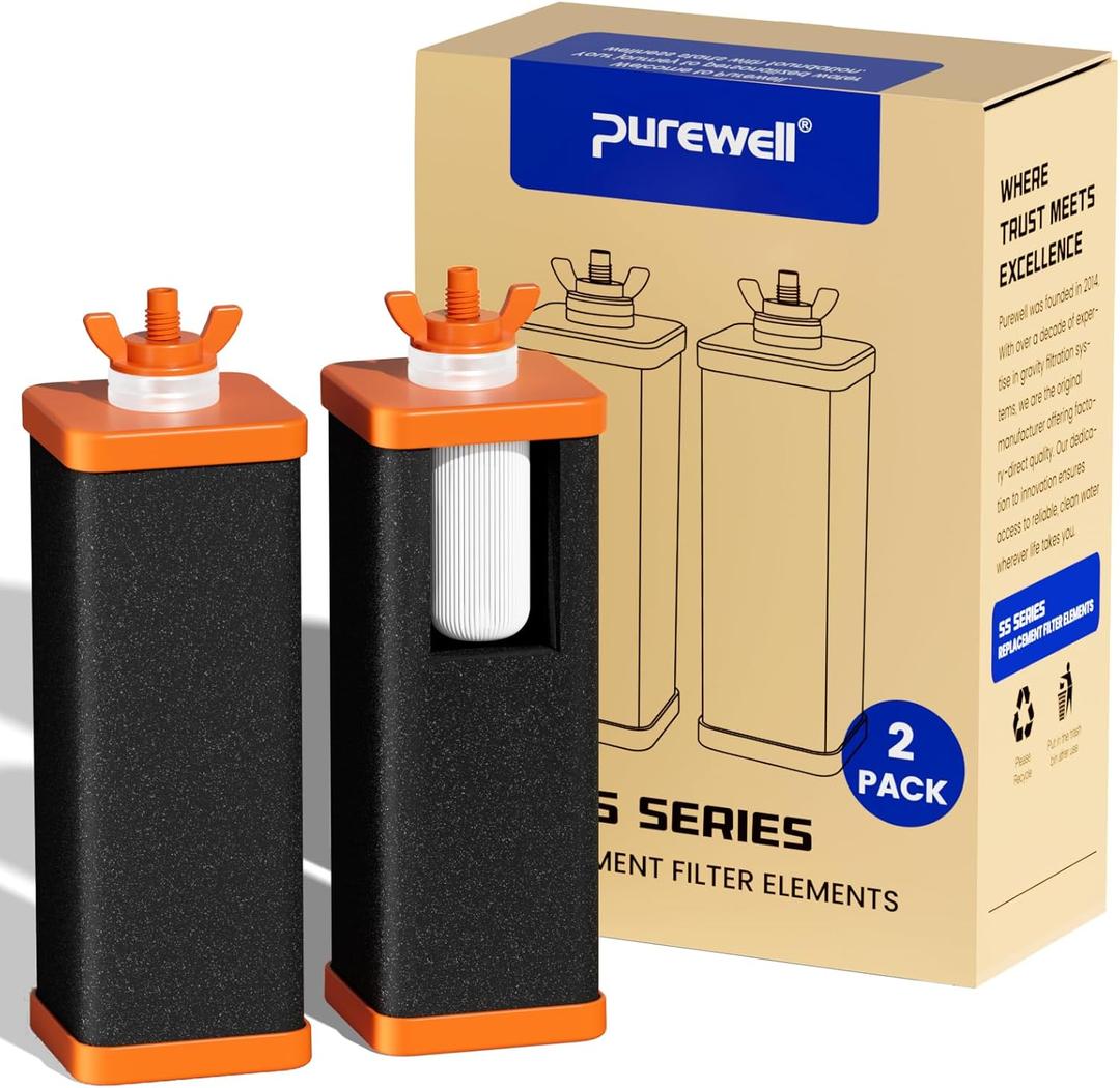 Purewell PF-6-FL Black 5-Stage Composite Fluoride and Carbon Reduction Filters, Compatible with Berkey® Big+, ProOne® Big+ Gravity Water Filter Systems and Purewell Systems (2 Pack, SS Series)