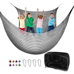 Climbing Cargo Net 9.8' x 9.8', Double Layers Playground Safety Net, with Storage Bag Climbing Net for Kids Outdoor Treehouse (Black)