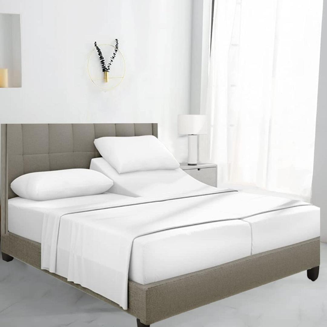 Split California King Sheets Set - 100% Egyptian Cotton, 600 Thread Count - 5 PCs, Split Cal King Sheets Sets for Adjustable Beds - Luxury Soft Hotel-Quality Sheets with Sateen Weave - White