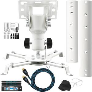 Cheetah Projector Ceiling Mount 27" Adjustable Height, Universal Arms, incudes 15 ft HDMI Cable, Extendable Arms Fit Most Home and Office Projectors up to 40 lbs, White (APMEW)