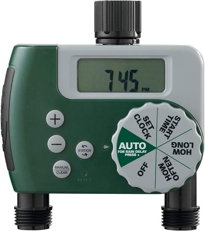 Orbit Programmable Digital Hose Watering Timer  2 Outlet  Battery Powered  with LCD Screen  Builtin Rain Delay  WaterResistant  58910