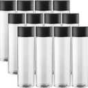 12-Pack Empty Plastic Juice and Water Bottles, 400ml Reusable Containers with Black Lids for Smoothies, Sensory Crafts, and Calm Down Activities