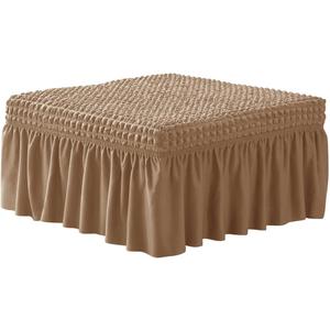 3D Bubble Lattice Rectangle Ottoman Slipcover Polyester Footstool Protector Covers with Skirt Stretch Stool Covers for Living Room and Bedroom (Light Brown)