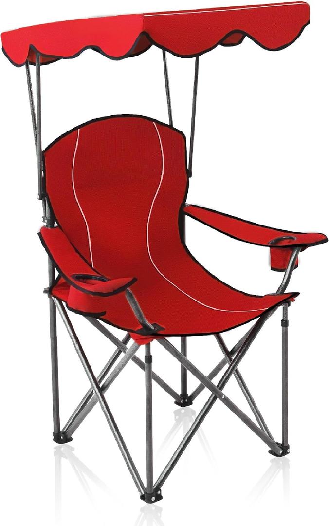ALPHA CAMP Heavy Duty Canopy Lounge Chair Sunshade Hiking Travel Chair with Cup Holder (Red)