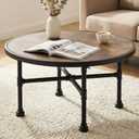 Industrial Large Round Wood Coffee Table for Living Room, Modern Farmhouse Center Table with Storage - Circular Wooden Coffee Tables