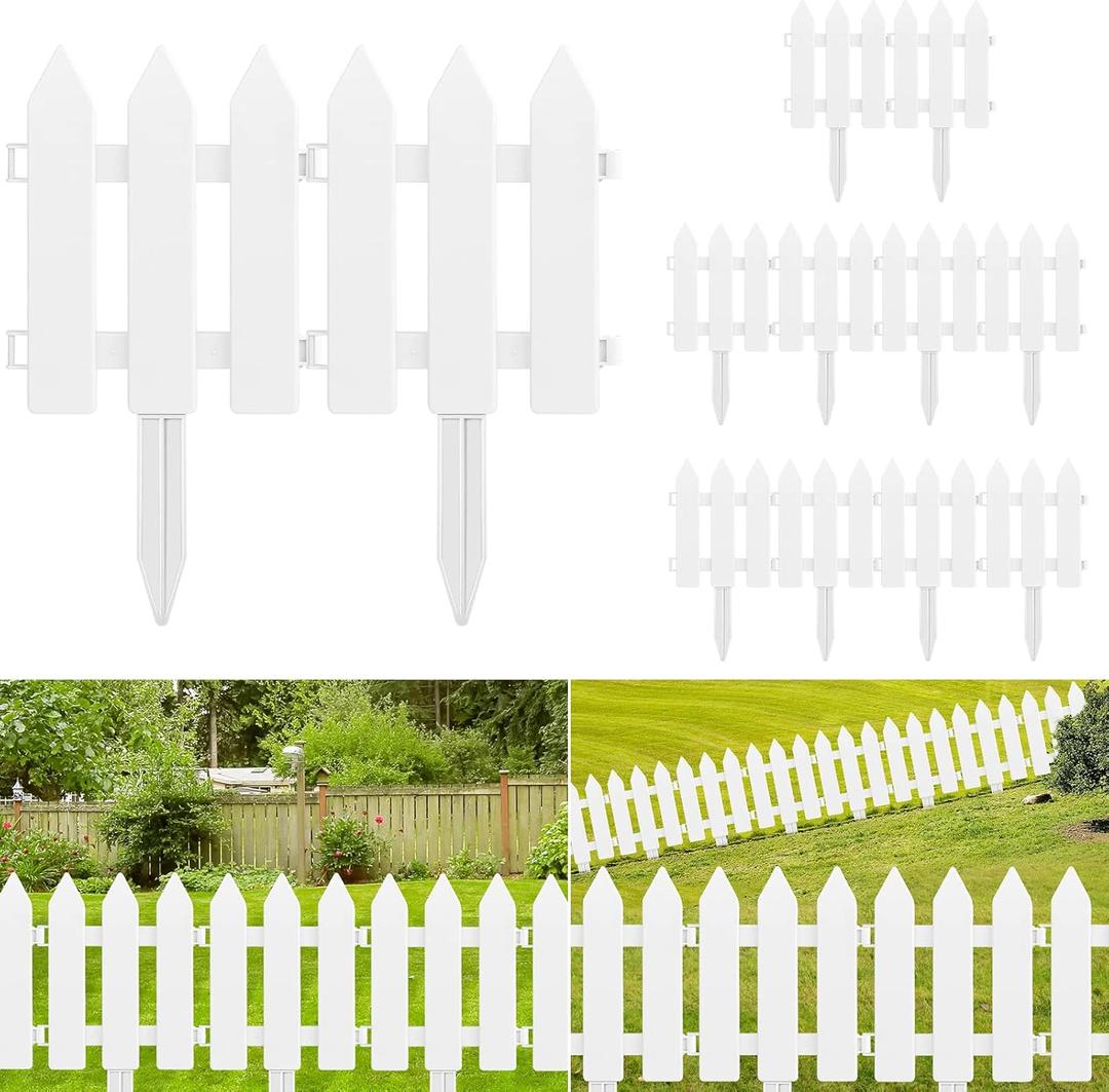 ELECLAND Garden Fence with 6 Pieces Fence Insert White Plastic Fence Garden Picket Fence Edgings Lawn Flowerbeds Plant Borders Decorative Garden Yard (12)