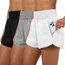 Coume 3 Pack Women's 2 in 1 Running Shorts with Zipper Pockets 2.5" High Waisted Quick Dry Athletic Workout Gym Summer Shorts Size S