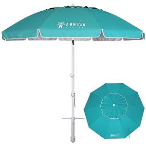 AMMSUN 8 Feet Large Beach Umbrella with Sand Anchor Heavy Duty High Wind Portable Outdoor Umbrellas UV 50+ Protection Air Vent Tilt Patio Garden Pool, Teal