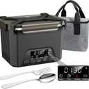 Cordless Electric Lunch Box, 1.2L Self Heating Lunch Box Battery Powered with Automatic Heating, BPA Free, Meal Prep Friendly (Black)