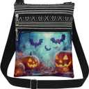 Halloween Night Adjustable Strap Crossbody Bag Glowing Jack-O-Lantern with Moonlit Forest and Bats Print for Adult Messenger Bag Halloween Party or Birthday Celebration Gift for Friend