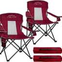2 Pack Camping Chairs Outdoor Portable Folding Chair with Mesh Back, Red | Heavy Duty 400lbs Capacity Comfortable Breathable High Back with Storage Bag, Cup Holder for Adults Fishing, Beach, Lawn