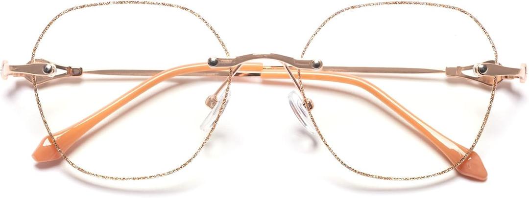 Fashion Shiny Frameless Reading Glasses for Women, Big Frame Anti Blue Light Reader, Large Anti Eyestrain Eyeglasses
