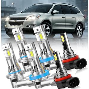 Light Bulbs for Chevrolet Traverse 2009-2012,6-Pack | 9005 High Beam, H11 Low Beam and Fog Lights, 6500K White, 55W with Fan