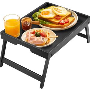 Bamboo Bed Tray Table with Foldable Legs, Breakfast Tray for Sofa, Bed, Eating, Working, Used As Laptop Desk Snack Tray by Pipishell (Black) (16.3" x 11.8" x 6")