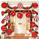 Huwena 24 Pcs Christmas Decorations Outdoor Christmas Hanging Ornaments Peppermint Candy Yard Signs Double Sided Lawn Decorations Peppermint Ornaments for Xmas(Red)