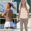 4 Pack Girls' T-Shirts Short Sleeve Ribbed Knit Tops Soft Slim Fit Scoop Neck Summer Athletic Basic Tees 5-14 Years