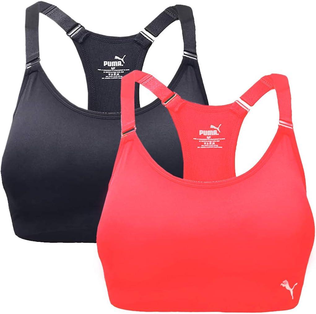 PUMA Women's Seamless Sports Bra with Removable Cups 2/PK, Pink/Black, Small