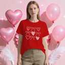 Valentines Shirt for Women Romantic Love Heart Bow T-Shirts Valentine Day Lover Tee Tops (S)