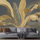 Jdayda Large Banana Leaf Peel and Stick Wallpaper on Gray Background