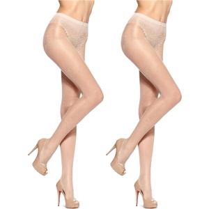 HUE Women's Pack of 2 Sheer Tights Assorted Womens Tights Including Control Top, Fishnet, Lace, Toeless Pantyhose (Natural)