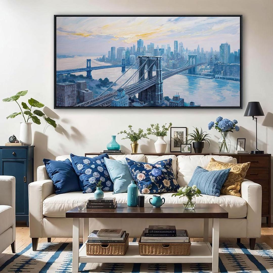 Modern Wall Art - New York Pictures Wall Decor for Living Room, Contemporary Artwork for Walls, Large Framed Art, Brooklyn Bridge Wall Art for Office 24×48IN