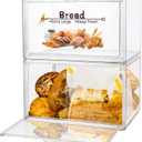 RISICULIS 2PCS Large Bread Box for Countertop, Stackable Double Layer Storage Container, Clear Boxes for Kitchen Counter, Bread Keeper for Homemade Bagel, Muffins, Rolls