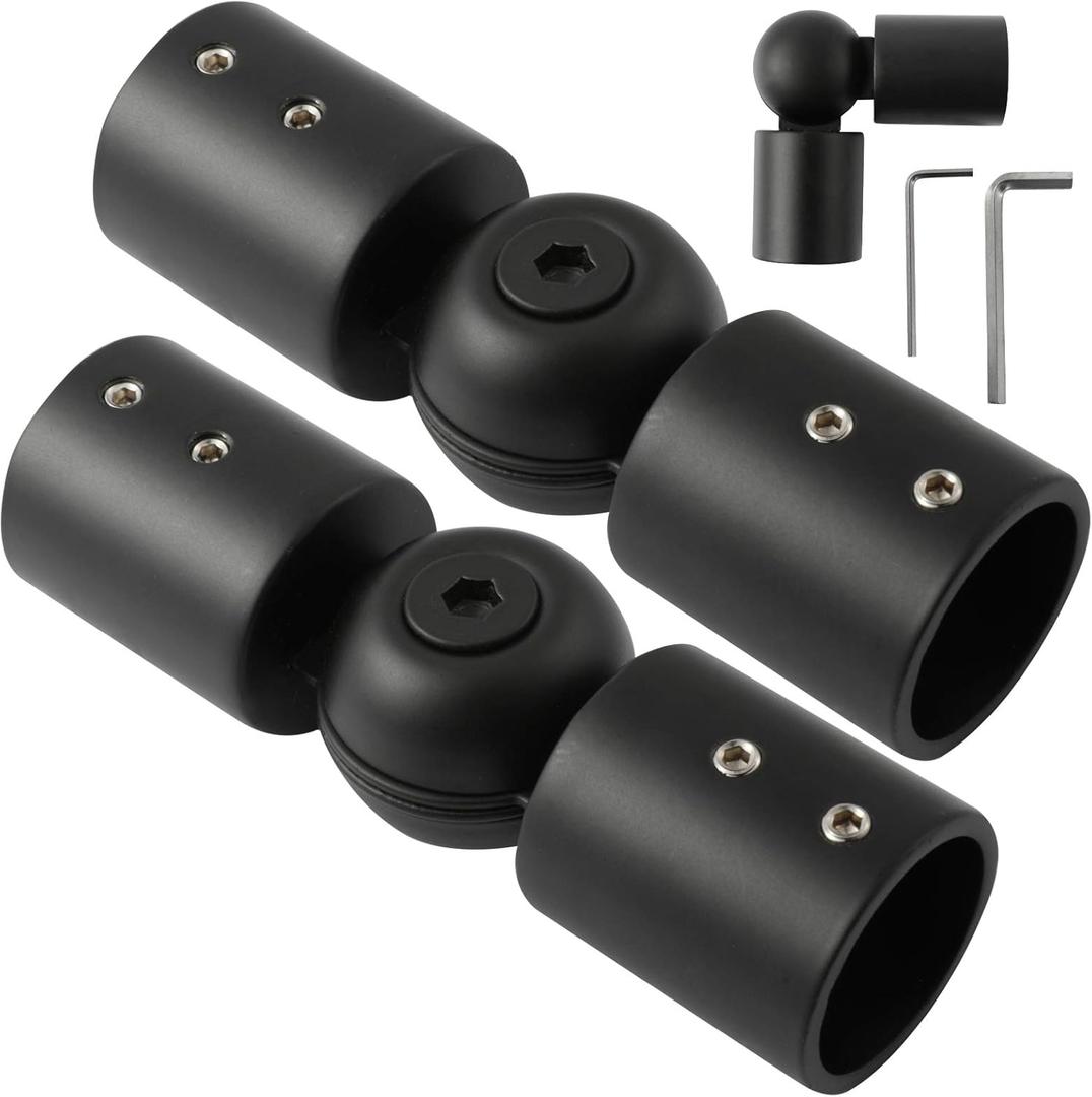 Heavy Duty Hinged Elbow Connector Curtain Rod Corner Connector Elbow Connector for 1 Inch Bay Window Curtain Rods, Black Color, (Set of 2)