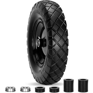 Pontuss Upgraded 16" Flat Free Wheelbarrow Wheels and Tires, 4.80/ 4.00-8 Solid Wheelbarrow Tires with 5/ 8"&3/ 4" Bearings, 14"-16" Universal Fit Wheelbarrow Tires for Wheelbarrows/ Garden Trailer