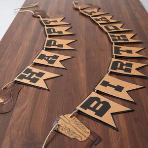 Oudain Western Birthday Cowboy Party Decoration, Happy Birthday Banner Double Layer Hat Boots Cowboy Hanging Swirls for First Party, Western Theme Decoration Supplies