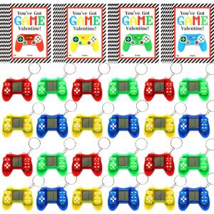 LiYiQ 24 PCS Valentines Day Gifts Cards with Video Game Keychain for Classroom, Video Games Keychains with Gift Cards, Valentine Stuffers Classroom Exchange Party Favors Gift