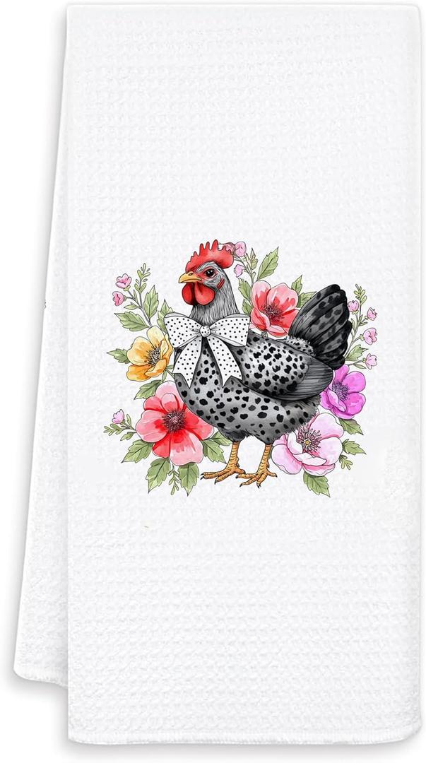 Coquette Bow Floral Chicken Kitchen Towels, Gifts for Chickens Lovers Hand Towels for Bathroom Decor, Chicken Mom Lady Gifts Dish Tea Towels for Kitchen Decor, 16x24 Inches