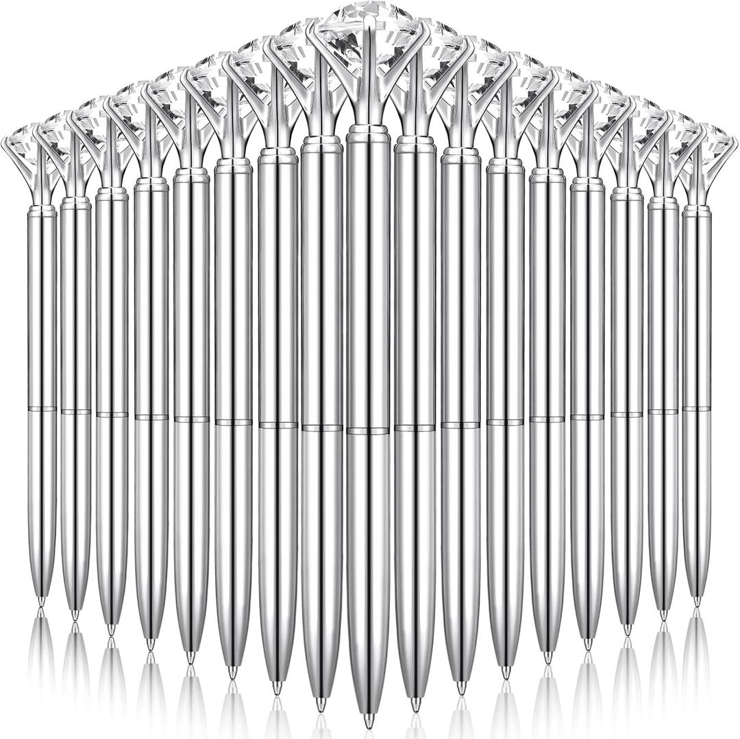 Leinuosen 50 Pcs Bulk Diamond Pens with Crystal Bridal Shower Gifts Metal Bling Ballpoint Pens with Black Ink for Bridal Shower Wedding Party Office School(Silver)