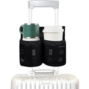 riemot Luggage Travel Cup Tablet Holder - Hold Ipad Books Passports Tickets Water Bottles - Fits Roll on Suitcase Handles - Gifts for Flight Attendants Travelers Accessories Black