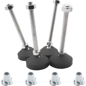 Luomorgo 4 Pcs M8 Leveling Feet with T-Nut, Anti Skid Threaded Rubber Feet, Adjustable Swivel Levelers for Furniture Feet, Heavy Duty Appliance Feet for Mechanical Equipment (D50 x M8 x H100)