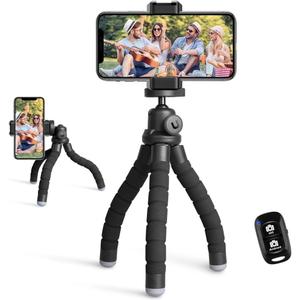 Ubeesize Phone Tripod, Portable and Flexible Tripods with Wireless Remote and Clip, Cell Phone Tripode Stand for Video Recording (Black)